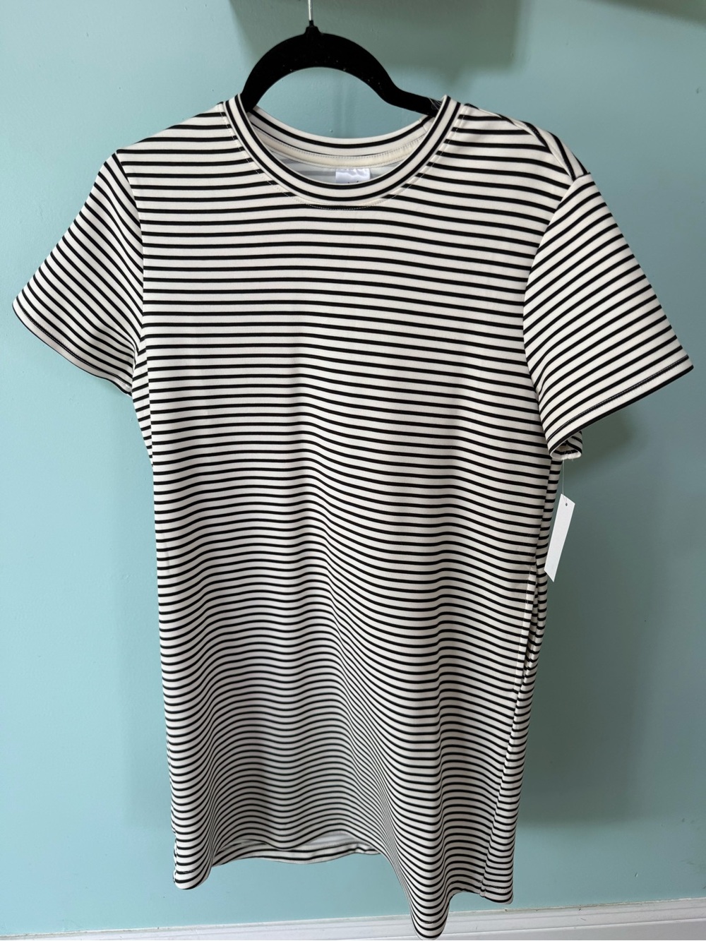 Members Mark Luxe Sandwash Black & White Striped Short Sleeve T-Shirt Dress